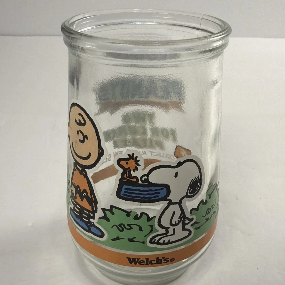 Vtg Welch's Jelly Jar Glass Peanuts Two for Lunch Please Charlie Brown Snoopy #6